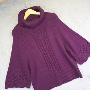 Fenn Wright Manson Sweater Womens XL Purple Wide Sleeve Cowl Neck Wool Oversized